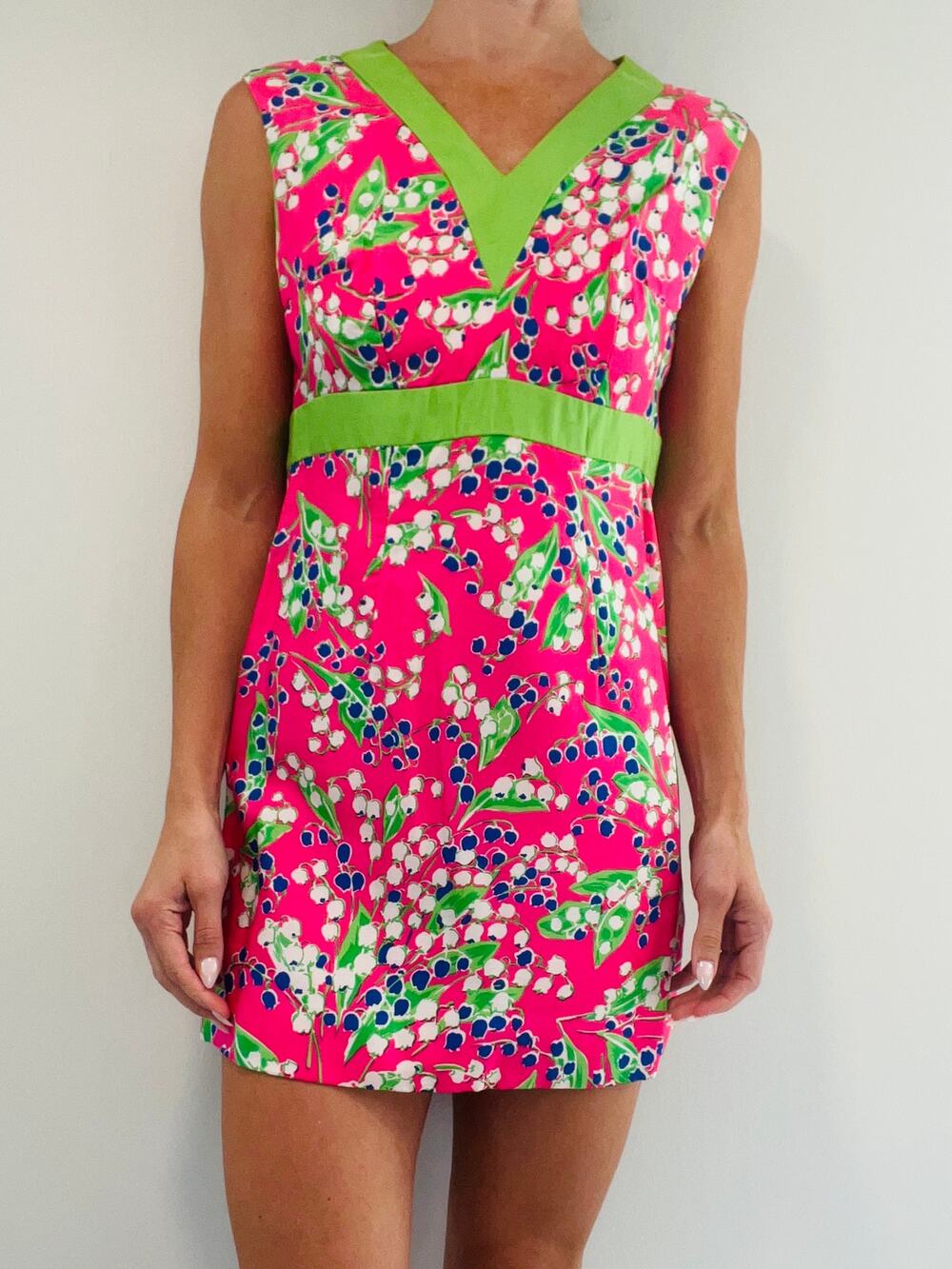 Vintage Filene's Silk Mini Dress Hot Pink Green & Navy Floral Small JL